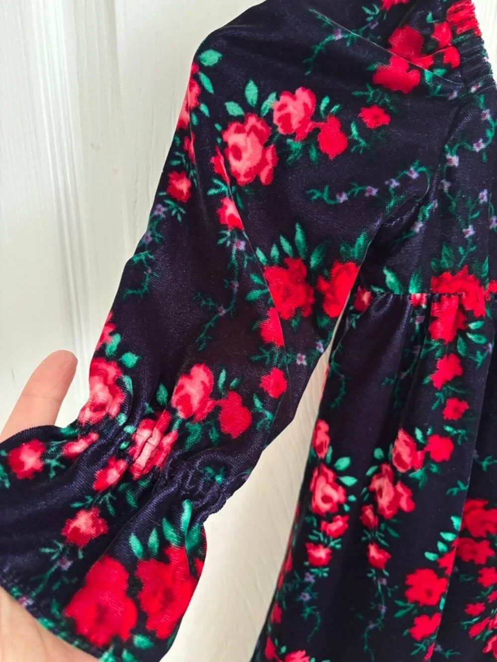 JANIE AND JACK Floral Velvet Dress in Dark Marine Rose Print  SZ 3